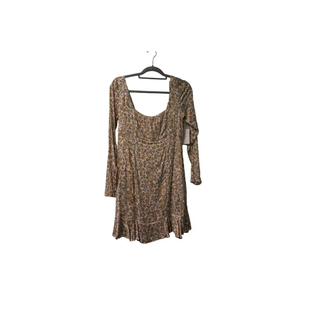 Free People BOHEME MINI DRESS Women Size 8‎ Dress Beige Yellow Floral NWT $128